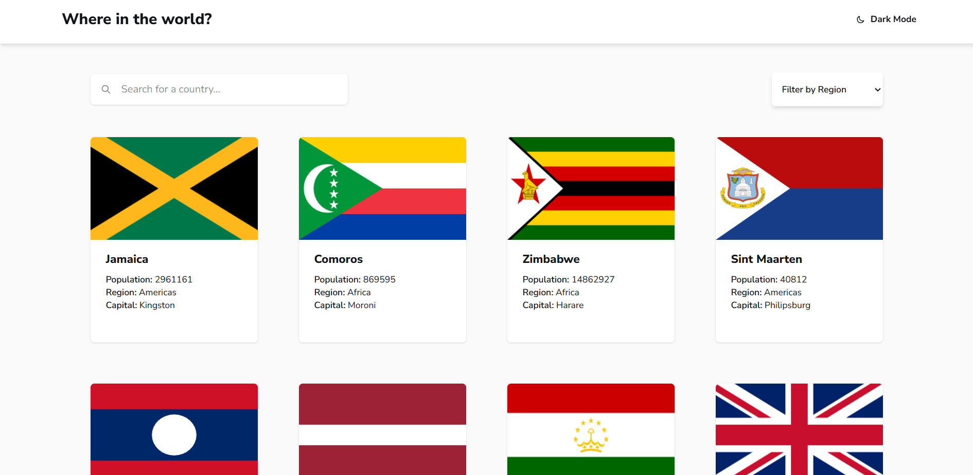 Rest Countries Website Cool Website I have made it for showing all the countries around the world.